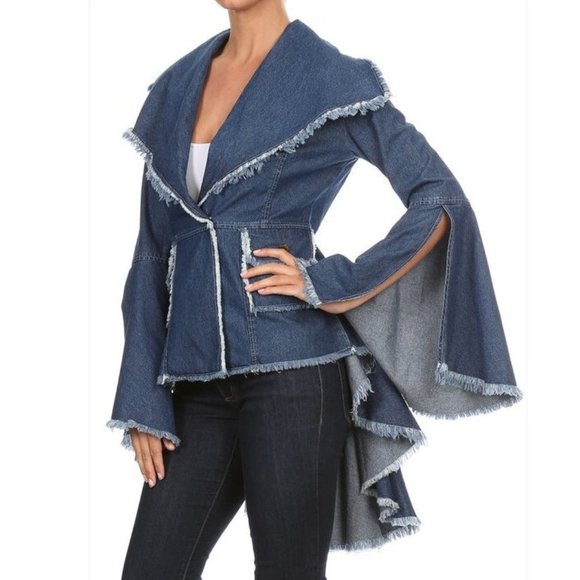 SOLD OUT Hi Low Peplum Denim Blazer Jacket Top - Picture 5 of 5